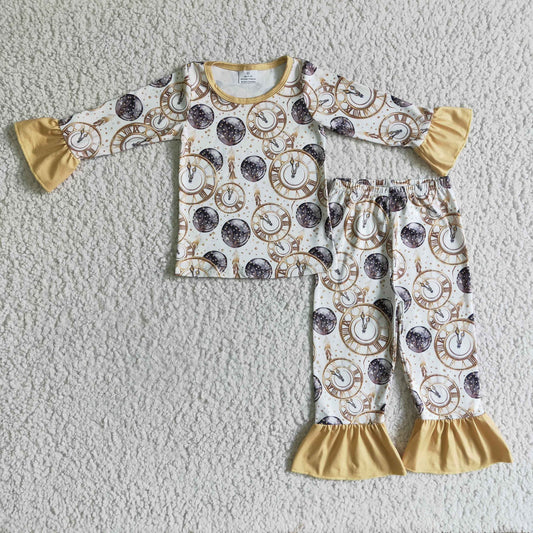 Gold Happy New Year Ruffle Pajamas