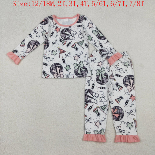 Peach and White Happy New Year Ruffle Pajamas