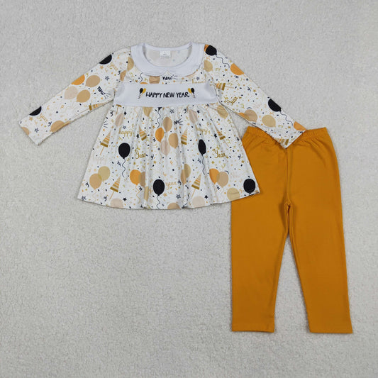 Girls Gold and Black Happy New Year Embroidered Set