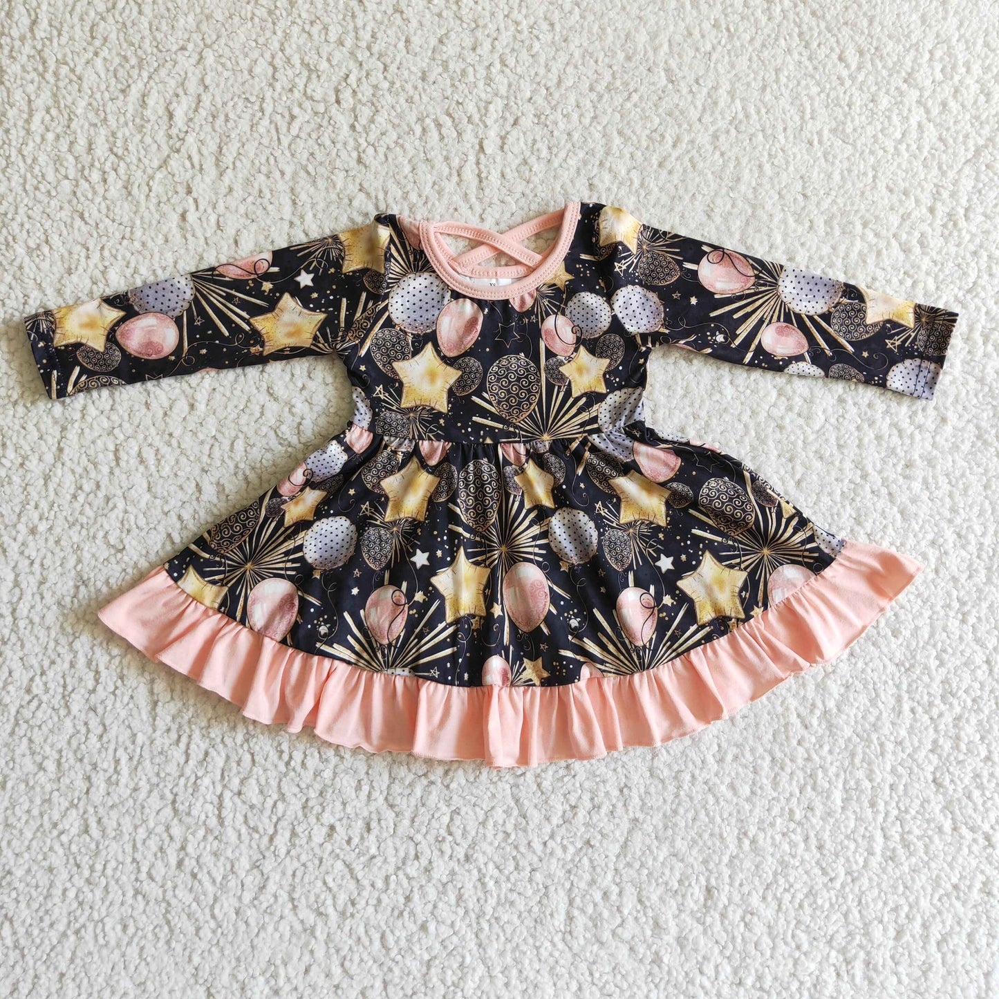 Peach and Black Happy New Year Dress