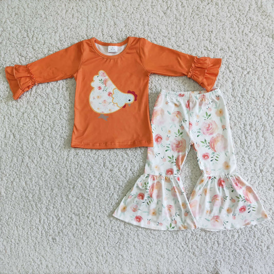 Floral Chicken Ruffle Pants Set