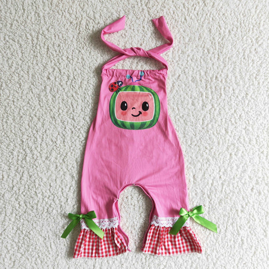 Watermelon Gingham Ruffle Romper