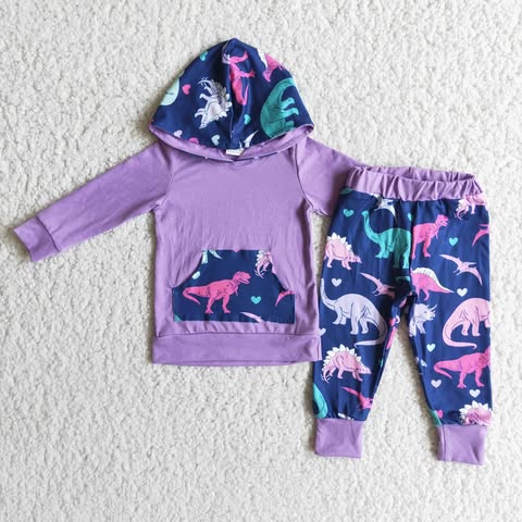 Purple Dino Hooded Jogger Set