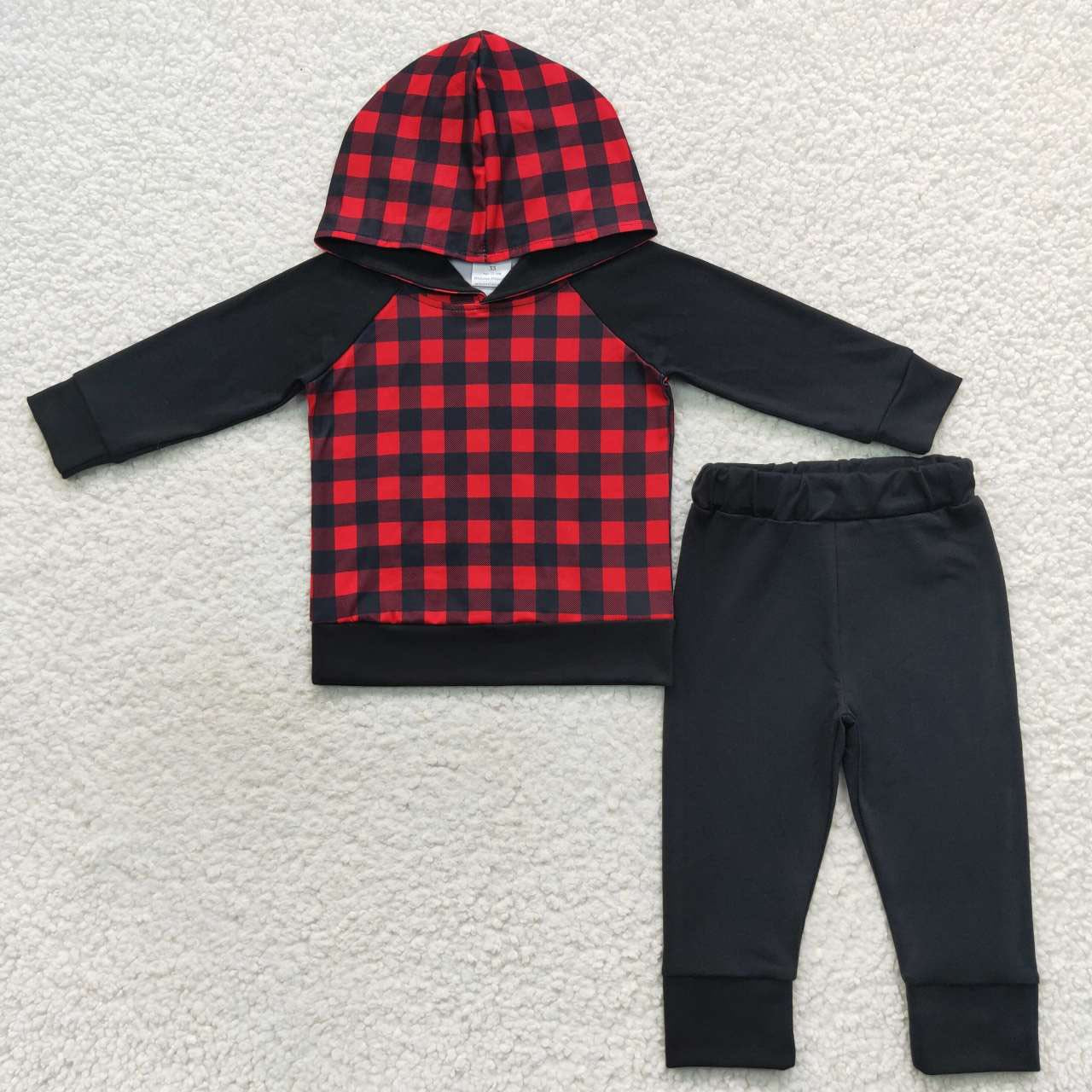Red and Black Checkered Hooded Jogger Set