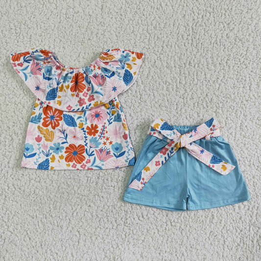 Blue Floral Shorts Set