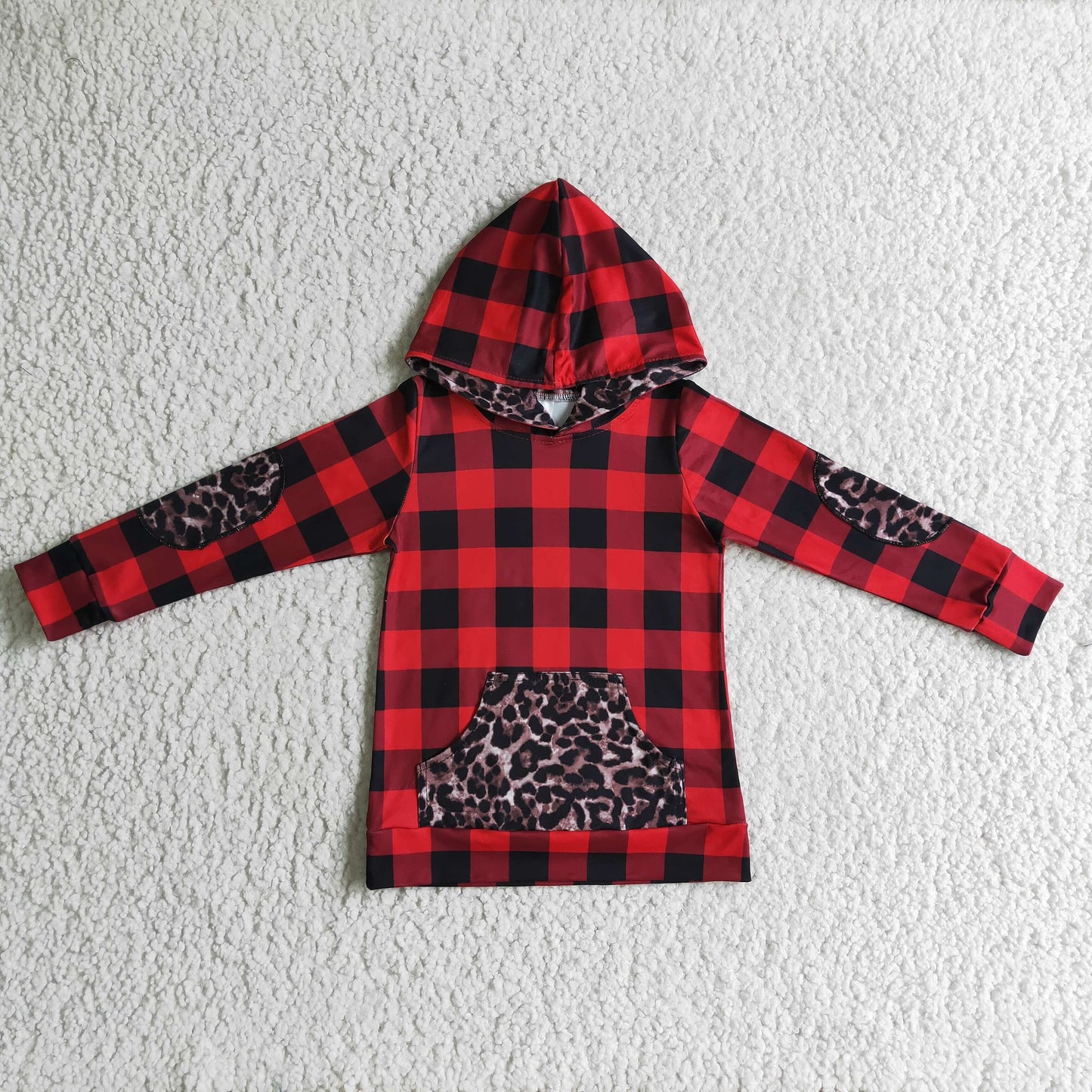 Red and Black Plaid Cheetah Print Pullover