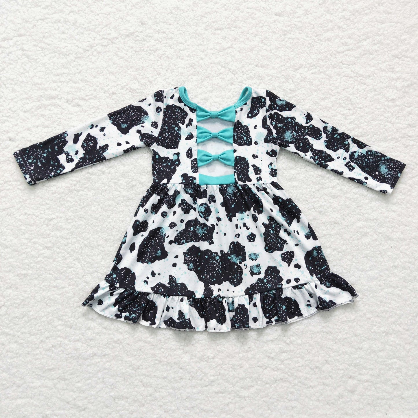 Cow Print & Teal Ruffle Dress