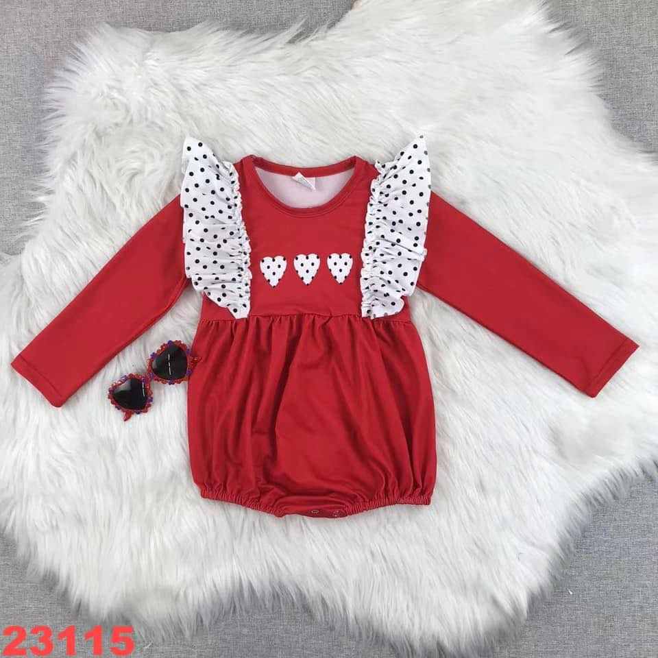 Polka Dot Heart Ruffle Romper