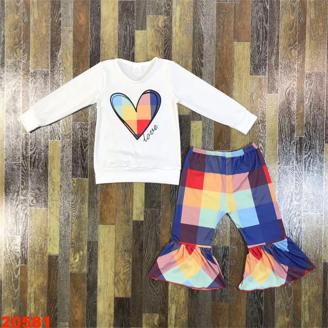 Plaid Heart Love Bell Bottom Set