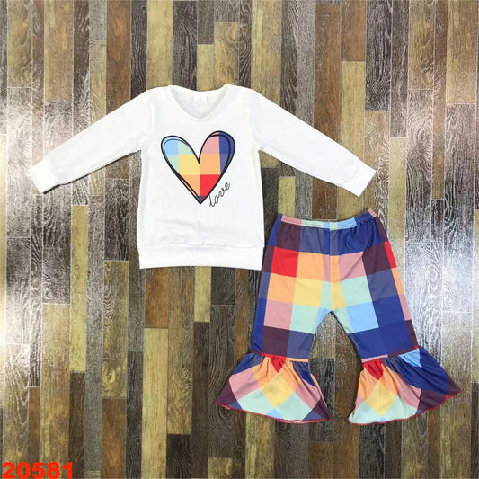 Plaid Heart Love Bell Bottom Set