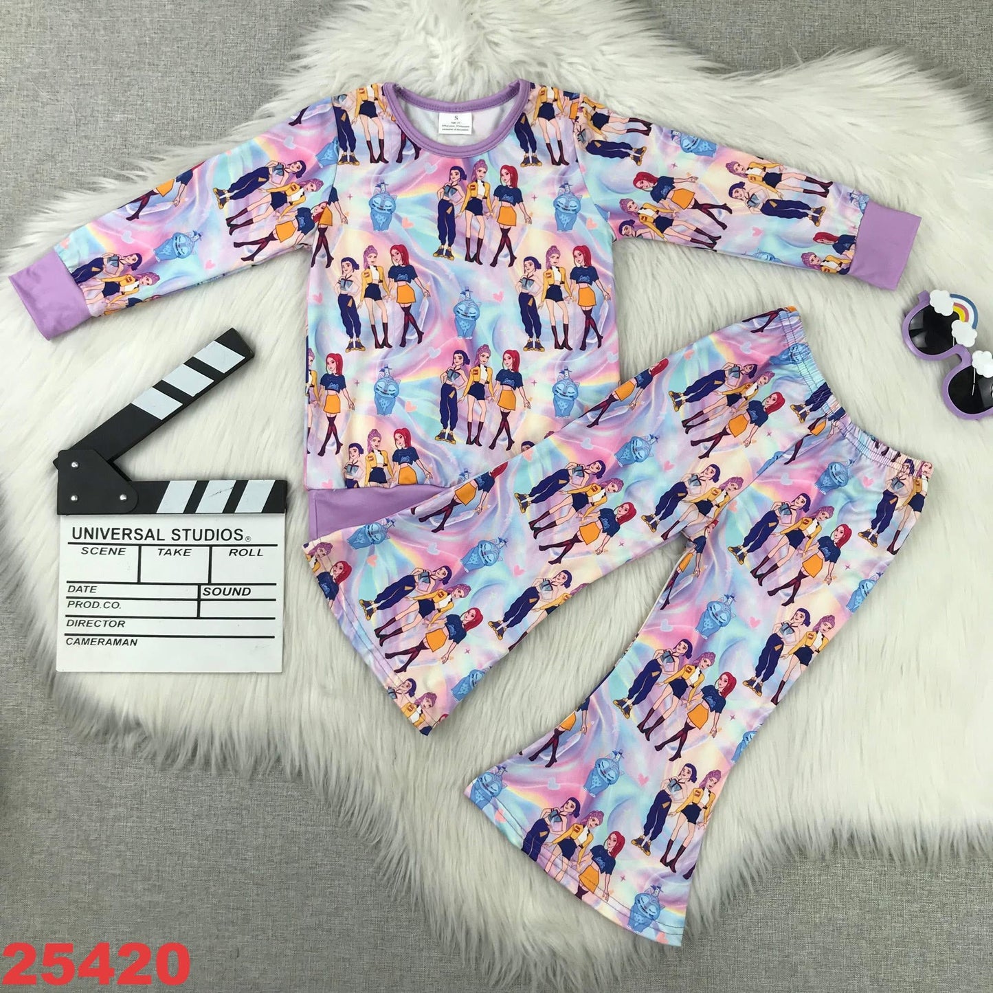 Purple Trio Hunter Flare Leg Pants Set