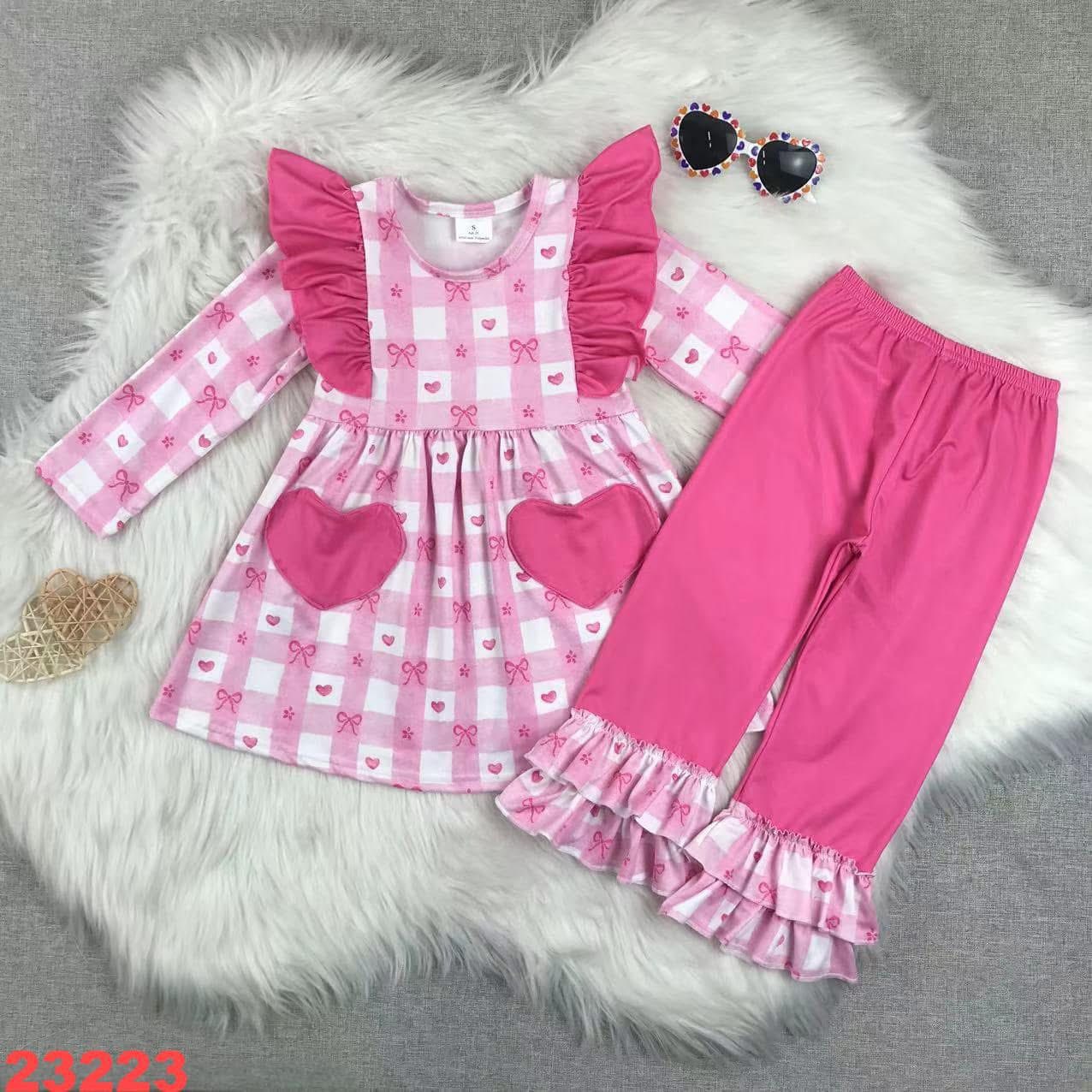 Coquette Heart Checkerboard Ruffle Pants Set