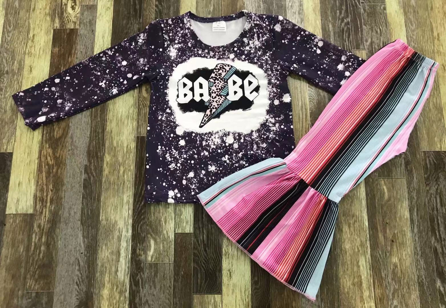 Babe Multicolor Striped Bell Bottom Set