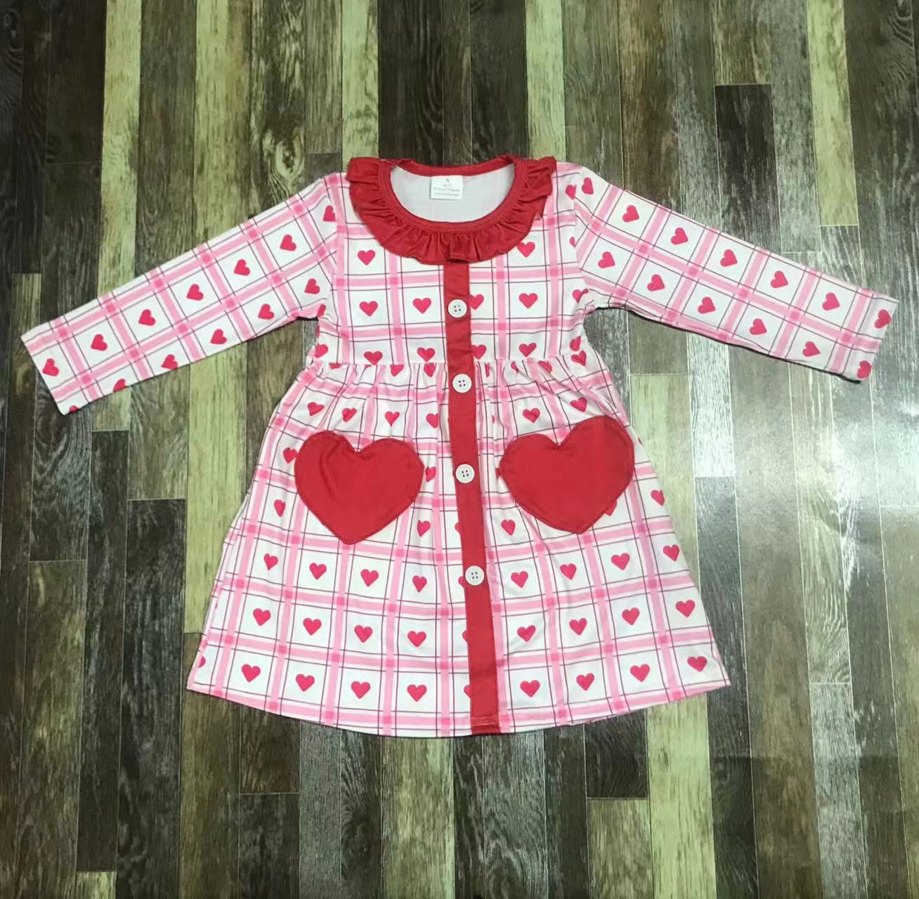 Checkerboard Heart Pocket Ruffle Dress