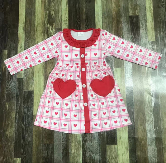 Checkerboard Heart Pocket Ruffle Dress