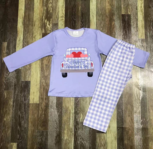 Blue Gingham Valentine's Day Truck Pants Set