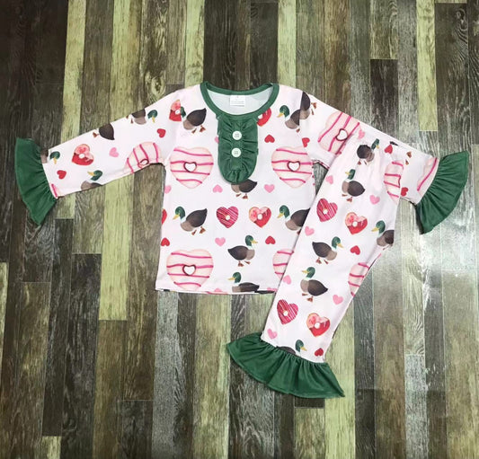Duck Heart Donut Ruffle Pajama Set