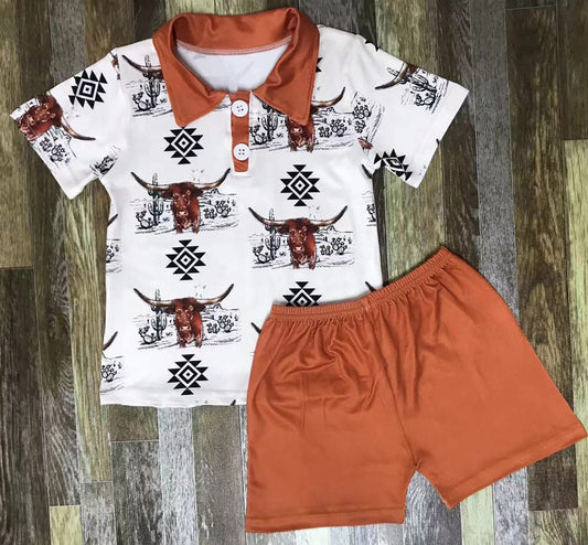 Western Cow Collard Shorts Set