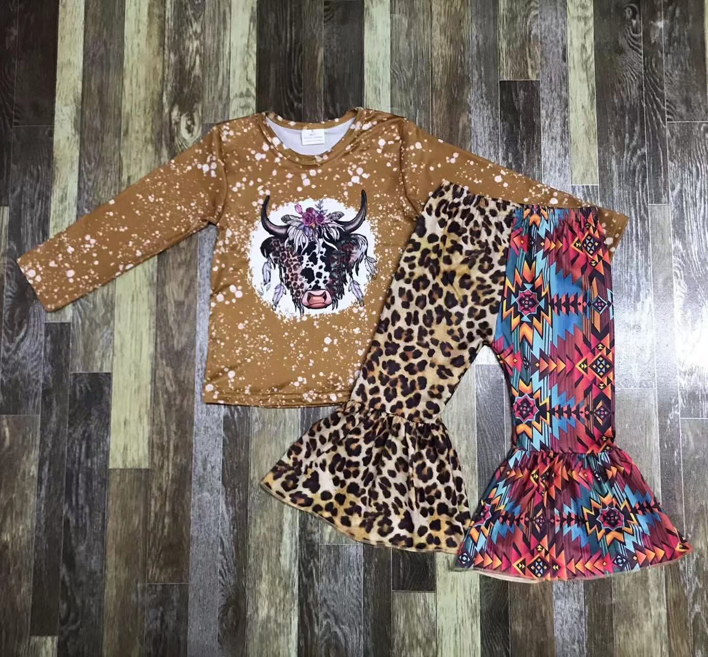 Cow Cheetah Print Western Bell Bottom Set