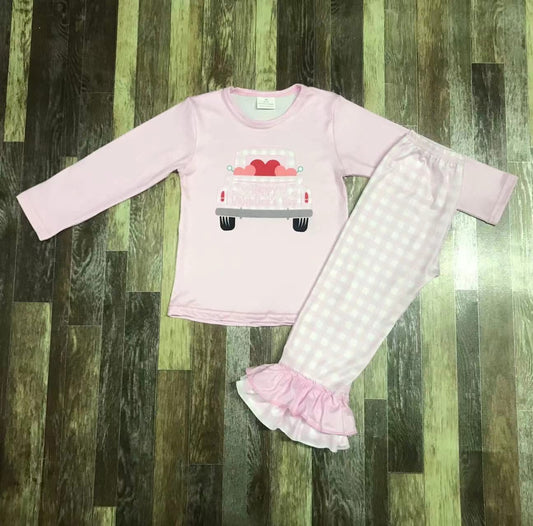 Pink Gingham Valentine's Day Truck Ruffle Pants Set