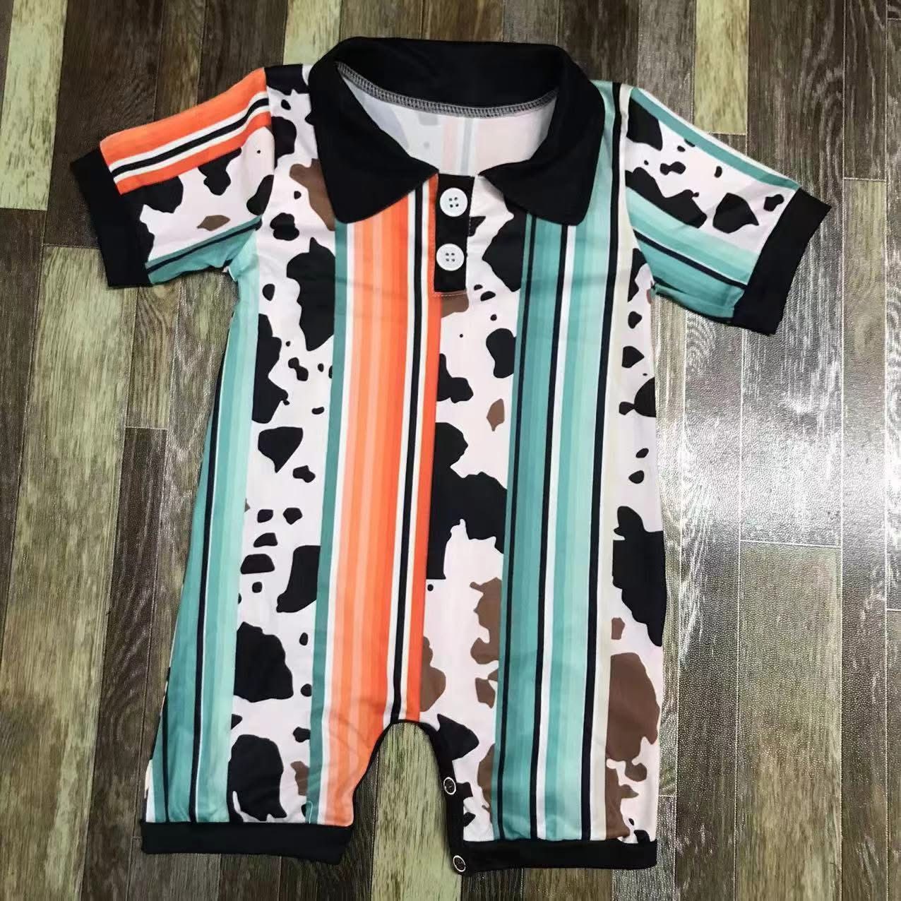Boys Western Print Button Romper