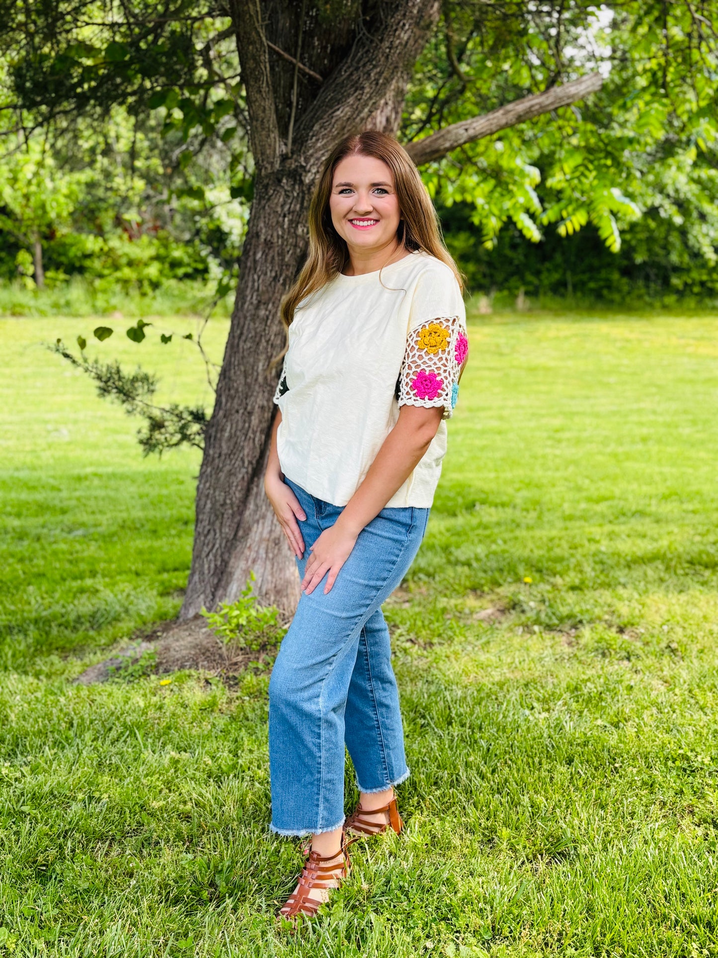 Floral Macrame Sleeve Top