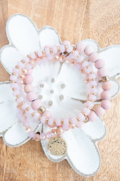 Light Rose Beaded Bracelet Set