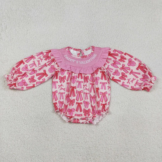 Pink Coquette Daddy's Valentine Embroidered Romper