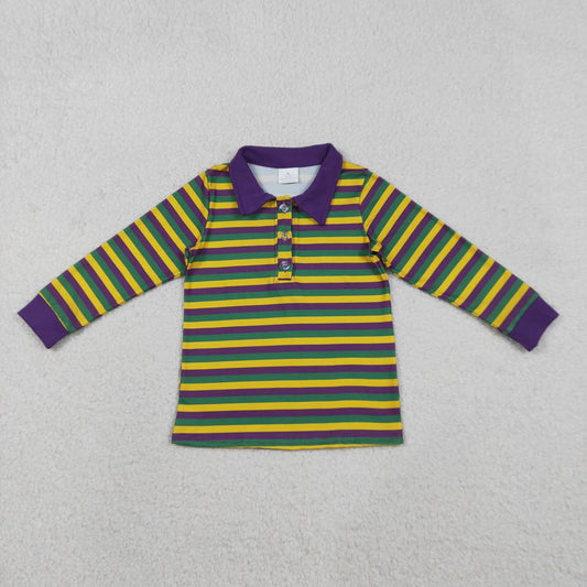 Mardi Gras Striped Long Sleeve Polo