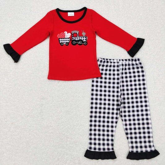 Valentine's Love Train Gingham Ruffle Pajama Set