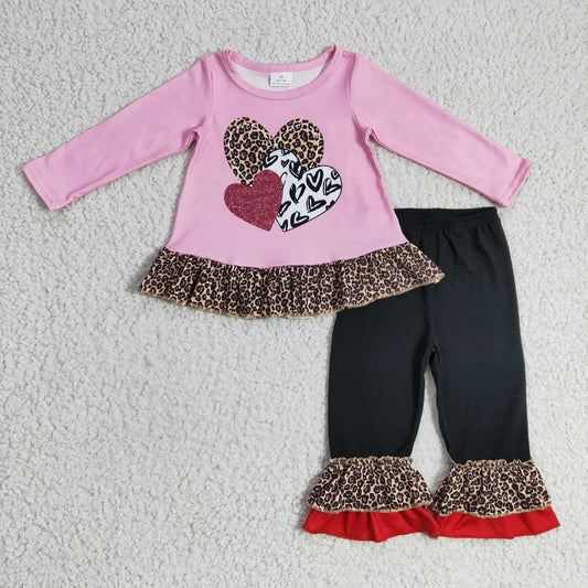 Cheetah Print Hearts Ruffle Pants Set