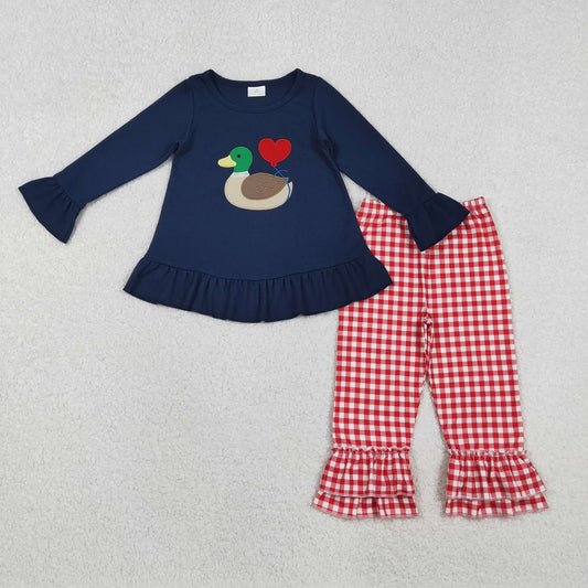 Valentine's Duck Gingham Ruffle Pants Set