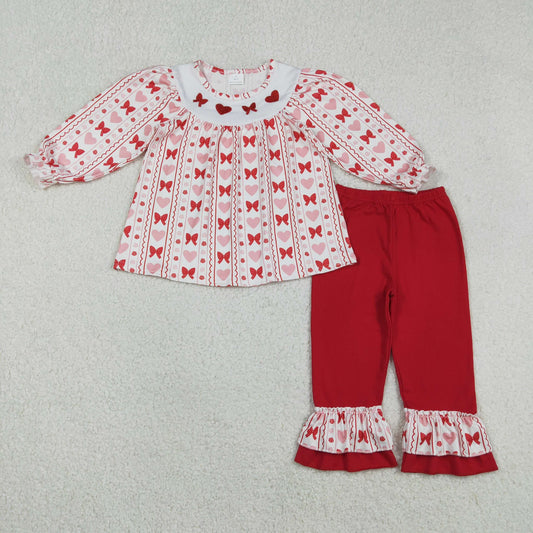 Valentines Embroidered Hearts Ruffle Pants Set