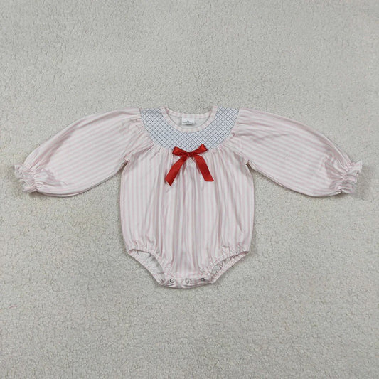 Striped Smocked Collar Bow Bubble