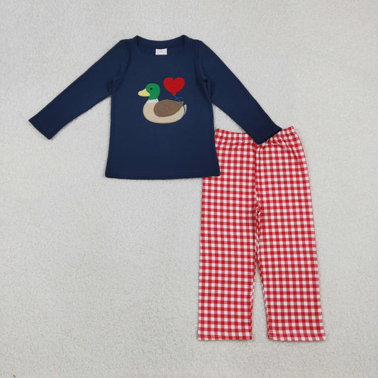Valentine's Duck Gingham Pants Set