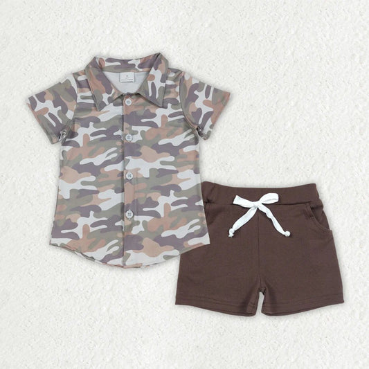 Camo Button Down Shorts Set