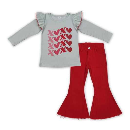 Xoxo Red Denim Pants Set