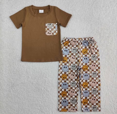Checkered Smiley Face Pants Set
