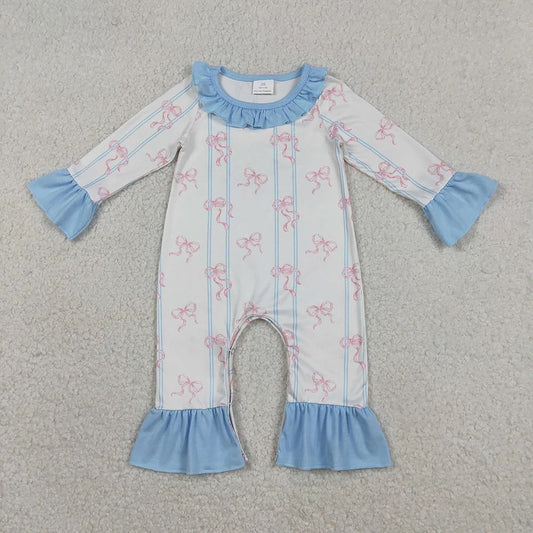 Blue Striped Coquette Ruffle Romper