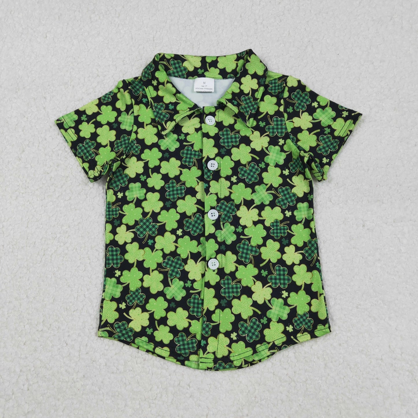 Boys Green Clovers Button Down Shirt