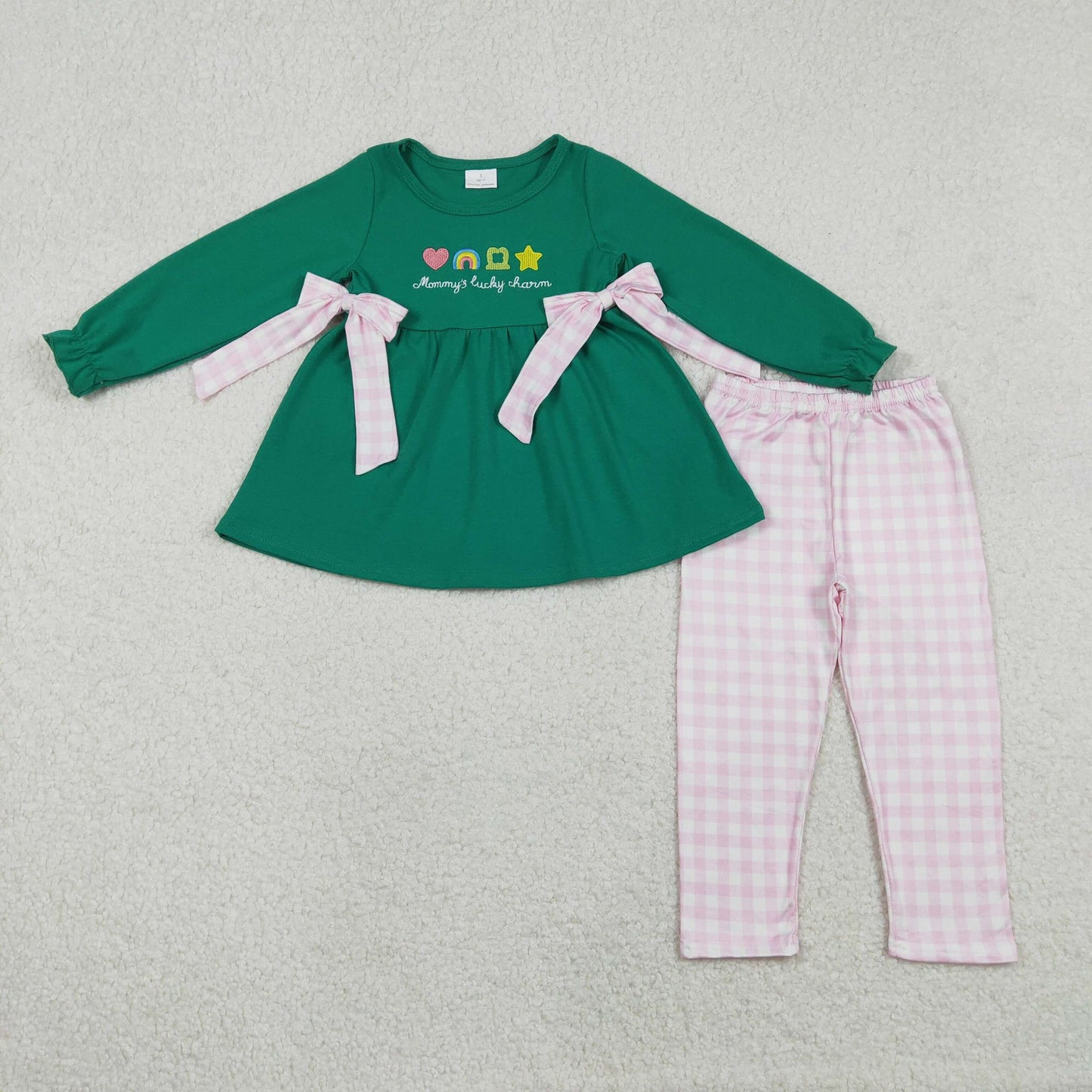 Mama's Lucky Charm Gingham Pants Set