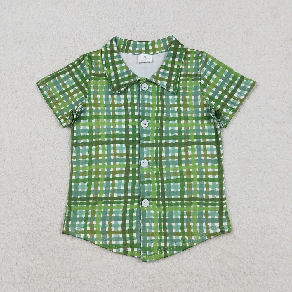 Boys Green Gingham Button Down Shirt