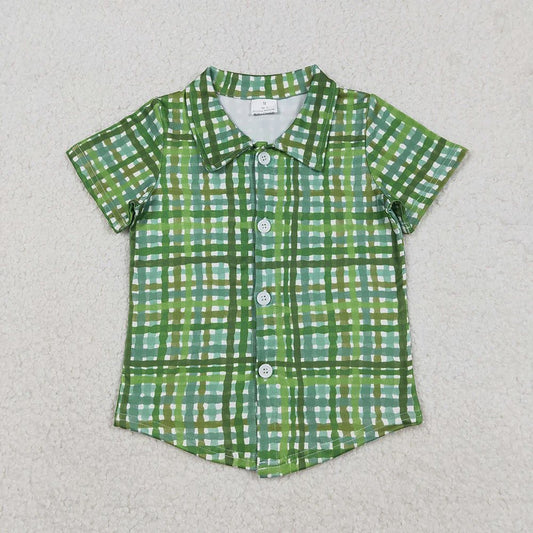 Boys Green Gingham Button Down Shirt