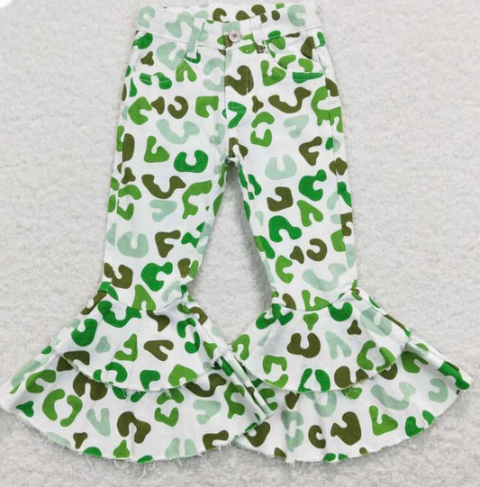 Green Cheetah Print Bell Bottom Pants