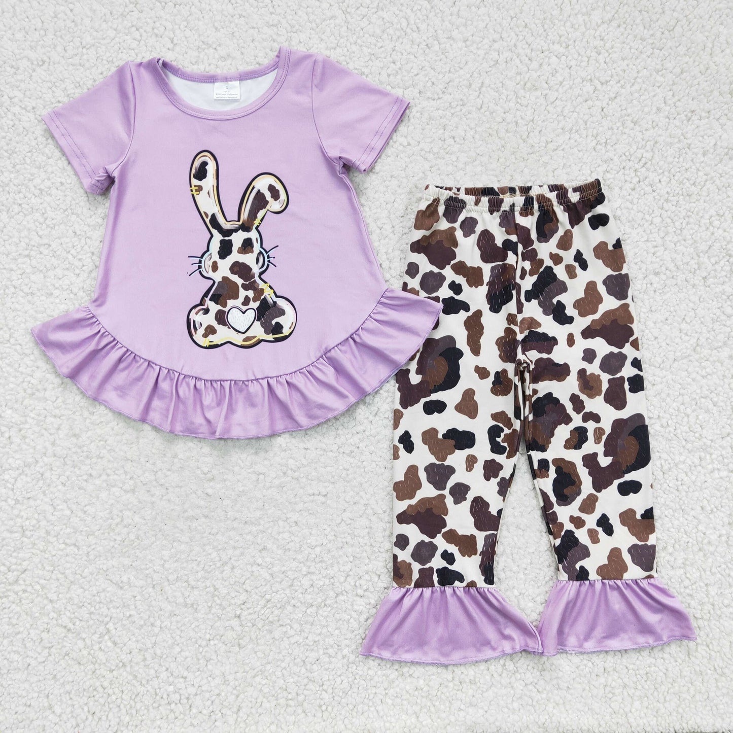 Cow Print Easter Bunny Ruffle Pants Set