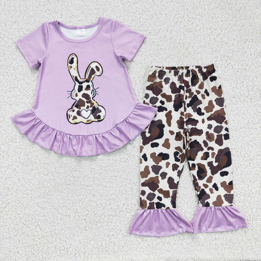 Cow Print Easter Bunny Ruffle Pants Set