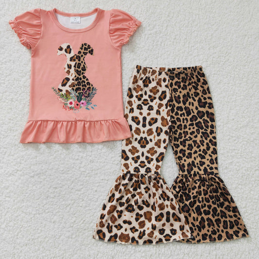 Cheetah Print Easter Bunny Bell Bottom Set