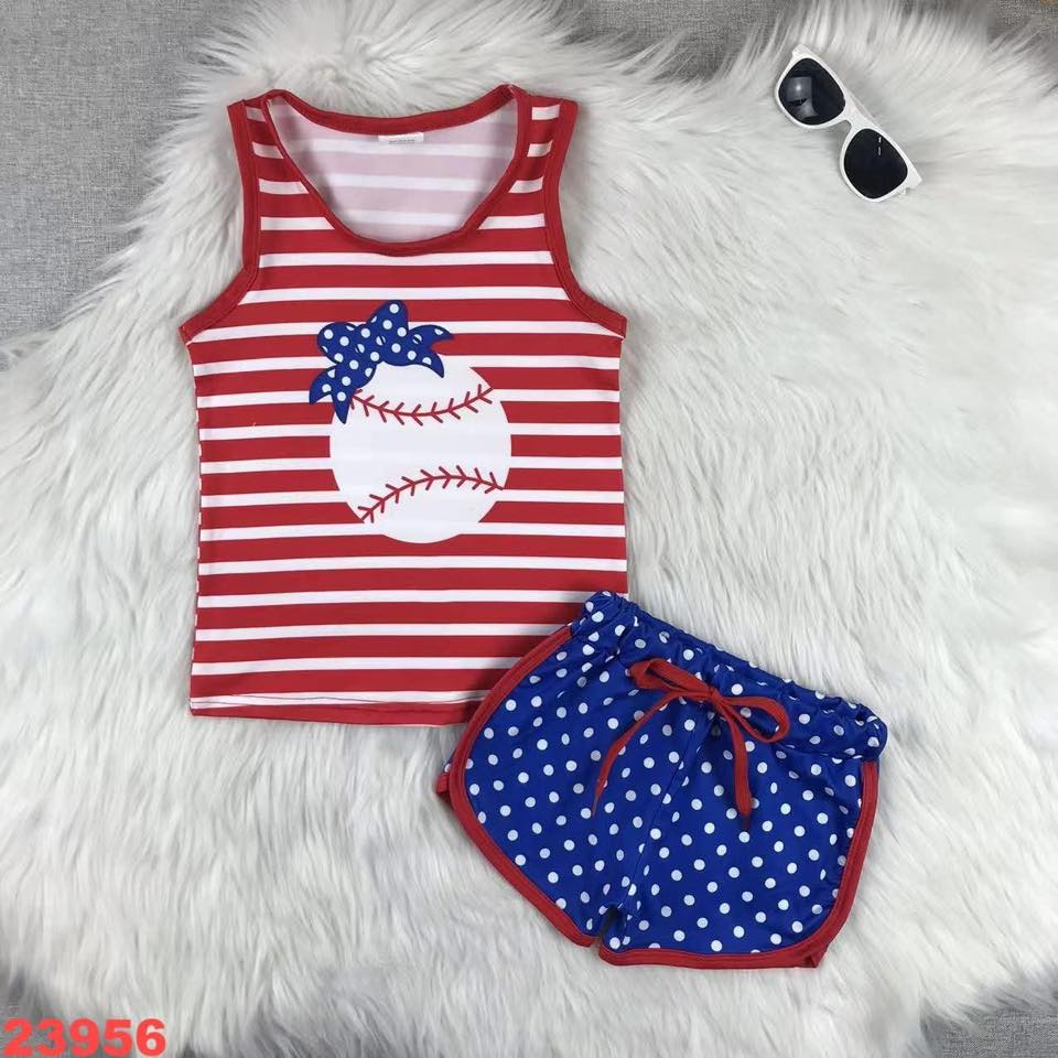 Blue and Red Baseball Shorts Set