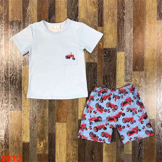 Blue Tractor Shorts Set