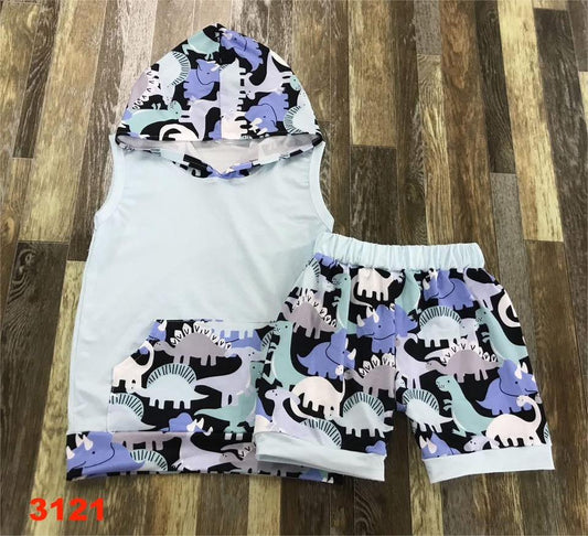 Dino Hooded Shorts Set